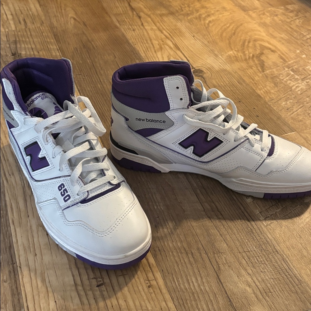 New Balance White and Purple 650 High-Tops